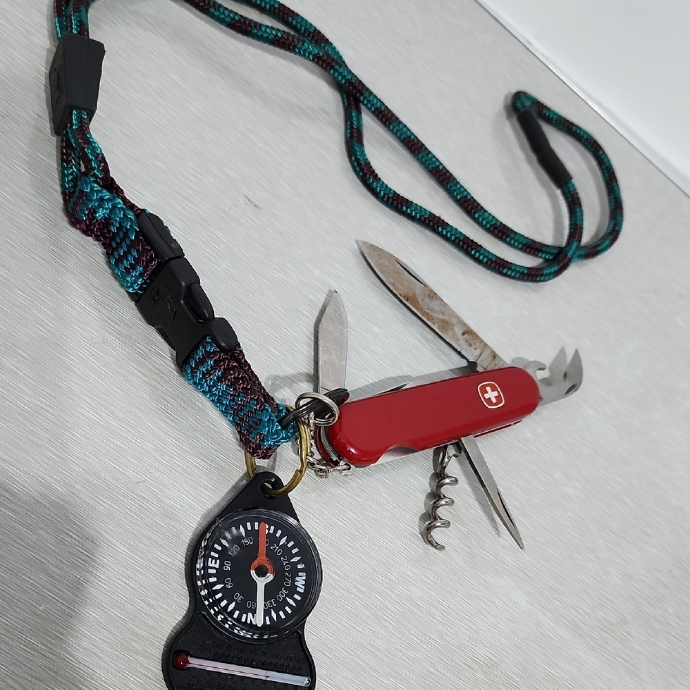 Red Swiss Army Knife with Compass Lanyard